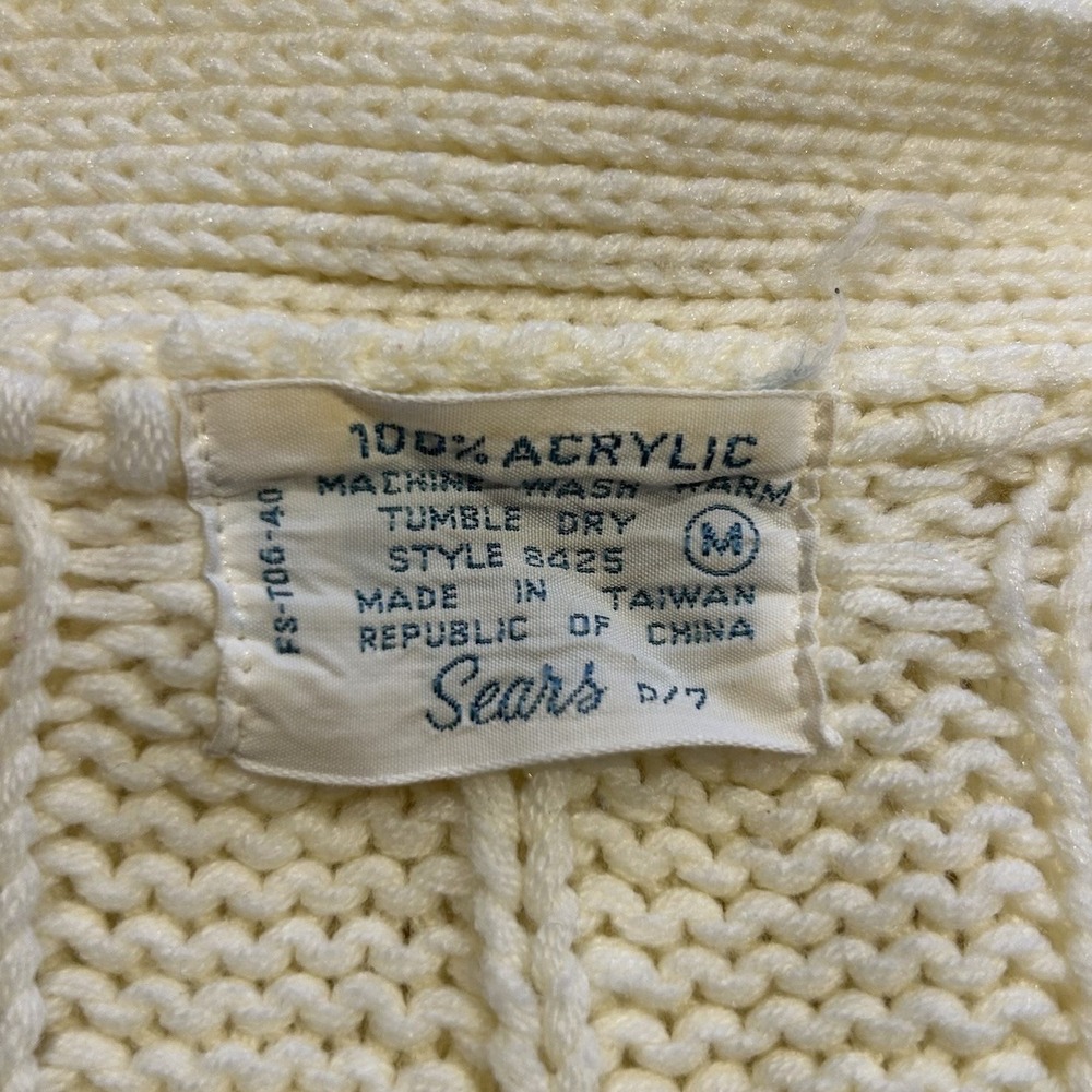 Vintage‎ Sears Sweater Cable Knit Cardigan Fisherman Mens Medium - Picture 5 of 5